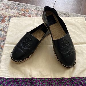 New Tory Burch black leather espadrilles